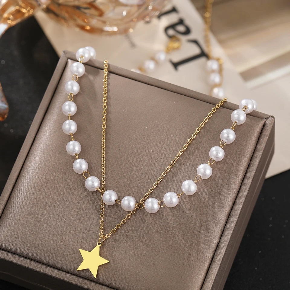 Starry Pearl Layered Necklace