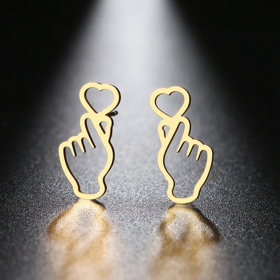 Finger Heart Stud Earrings