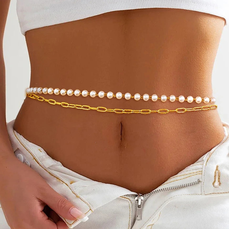 Pearly Paper Clip Belly Chain